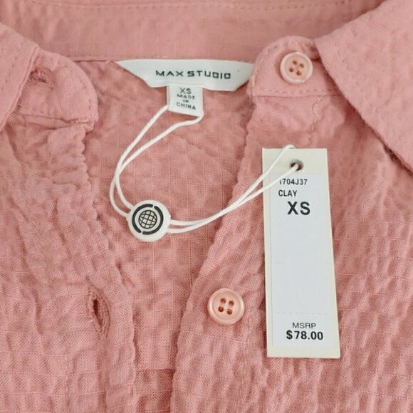 NWT MAX STUDIO Pink smock drop shoulders button down shirt - Picture 11 of 15